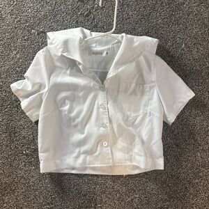 Zonper Women’s Crop Top Sailor Collared Mariner Top White Button Front (S) Small